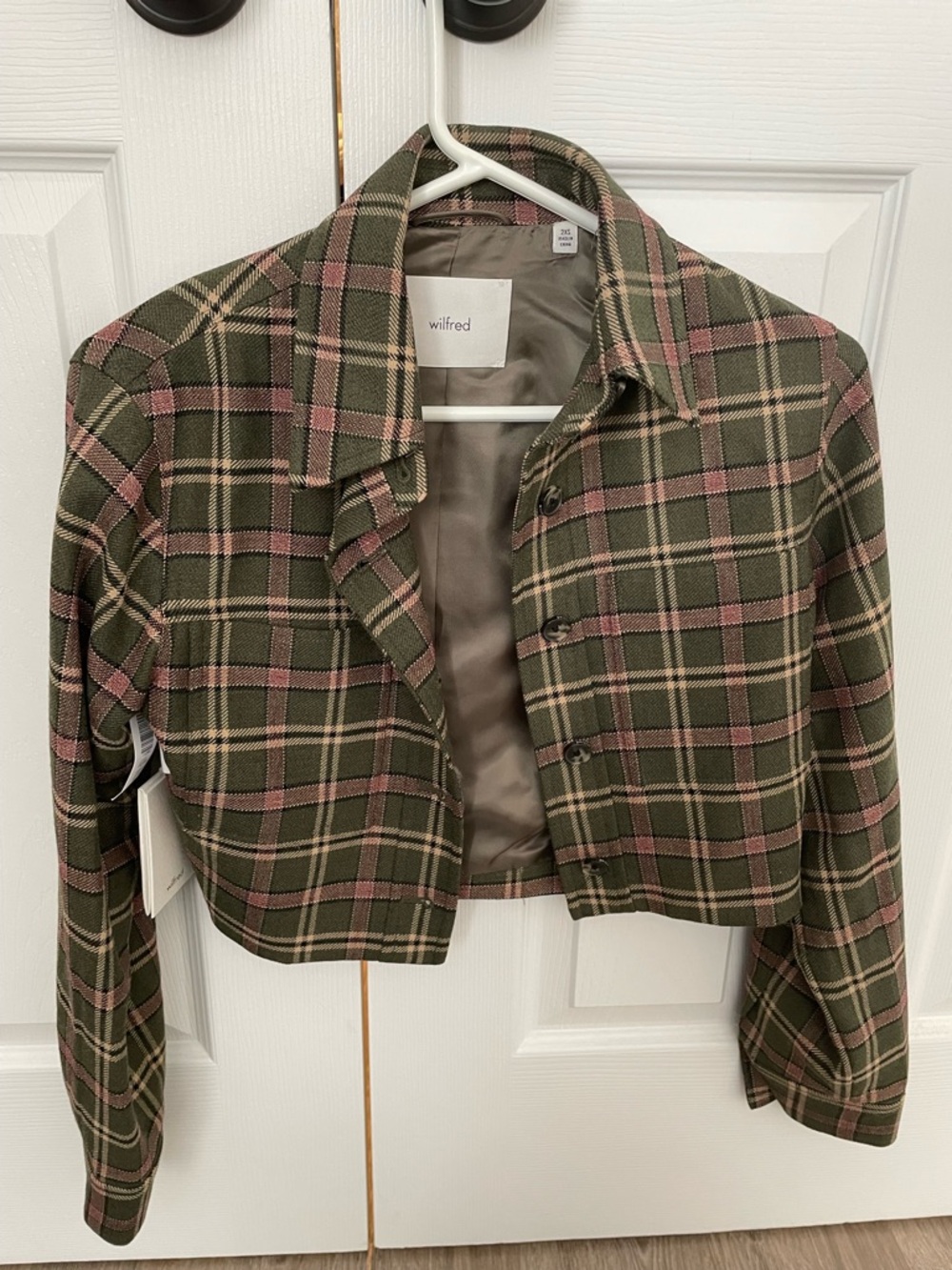 Wilfred Olive & Pink Plaid Little Cropped Jacket